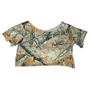 Fusion 3-D Camo Crop Top Womens XL Custom Raw Hem Camouflage Pocket Tee